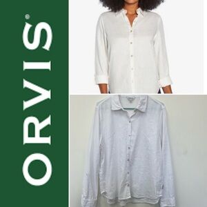 ORVIS 1588920 White BUTTON DOWN LONG SLEEVE LINEN BLEND BLOUSE